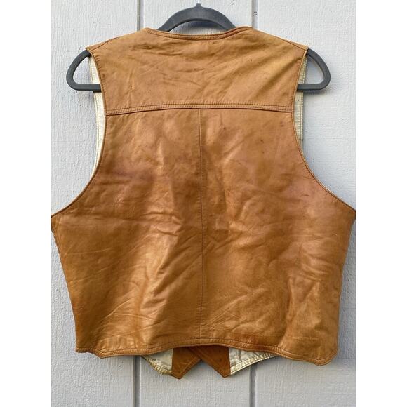 Genuine Leather Men's Vintage Button Vest Made in‎ Mexico Size 44 Tan/Brown - Picture 6 of 16